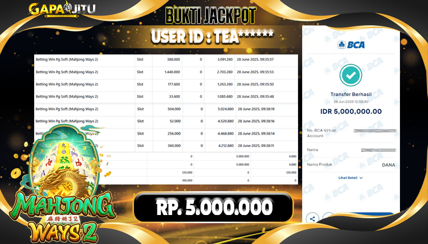 GAPAIJITU JACKPOT SLOT MAHJONG WAYS 2 Rp.5.000.000.,- LUNAS